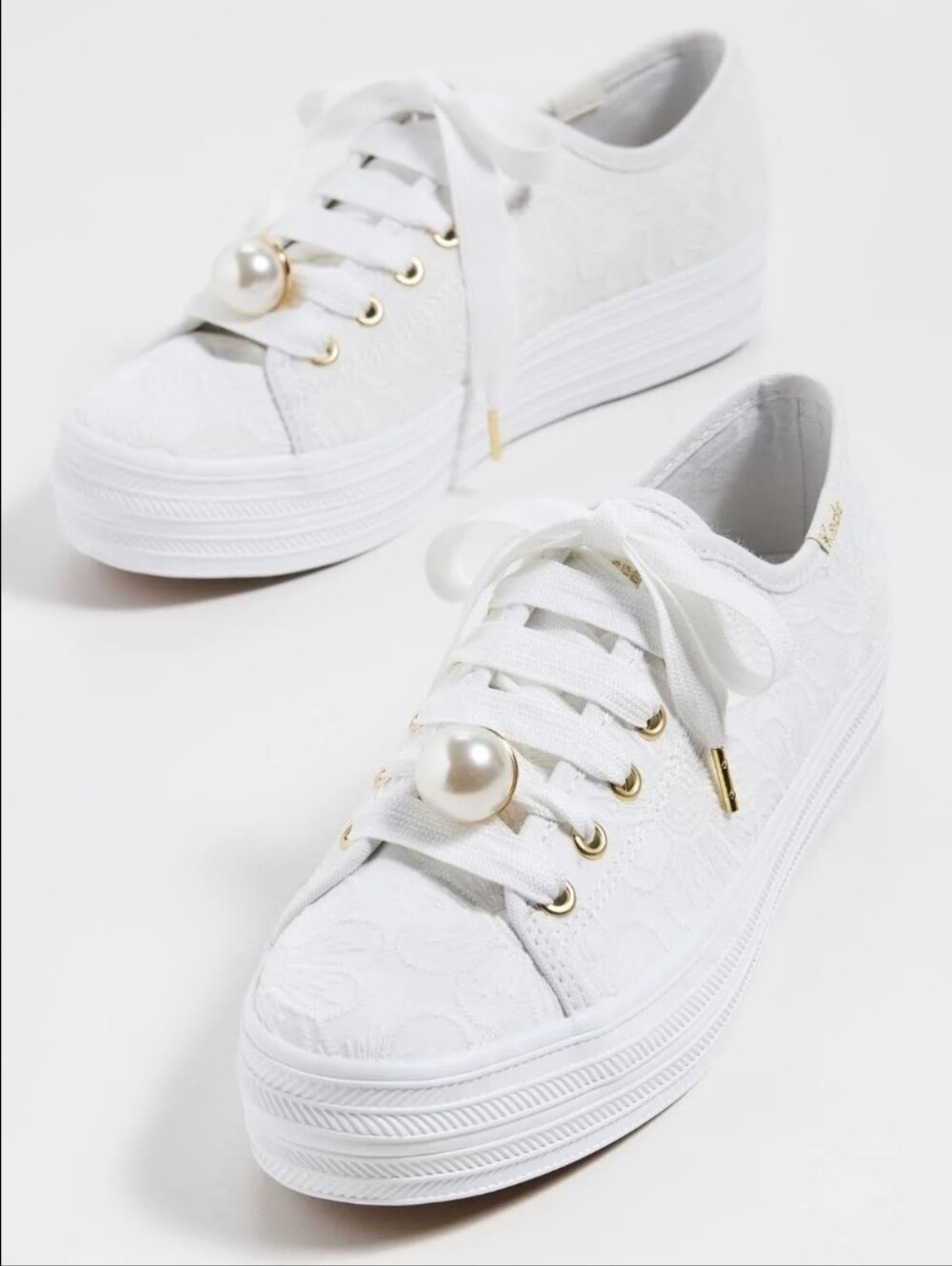 Keds X Kate Spade New York Triple Kick Floral Eyelet & Pearl Sneakers sz 8